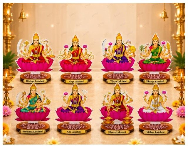 pmw Ashta Lakshmi MDF Pooja Stand Set of 8| 6 x 6 Inch Premium UV Printed Decorative Wooden-picture-24