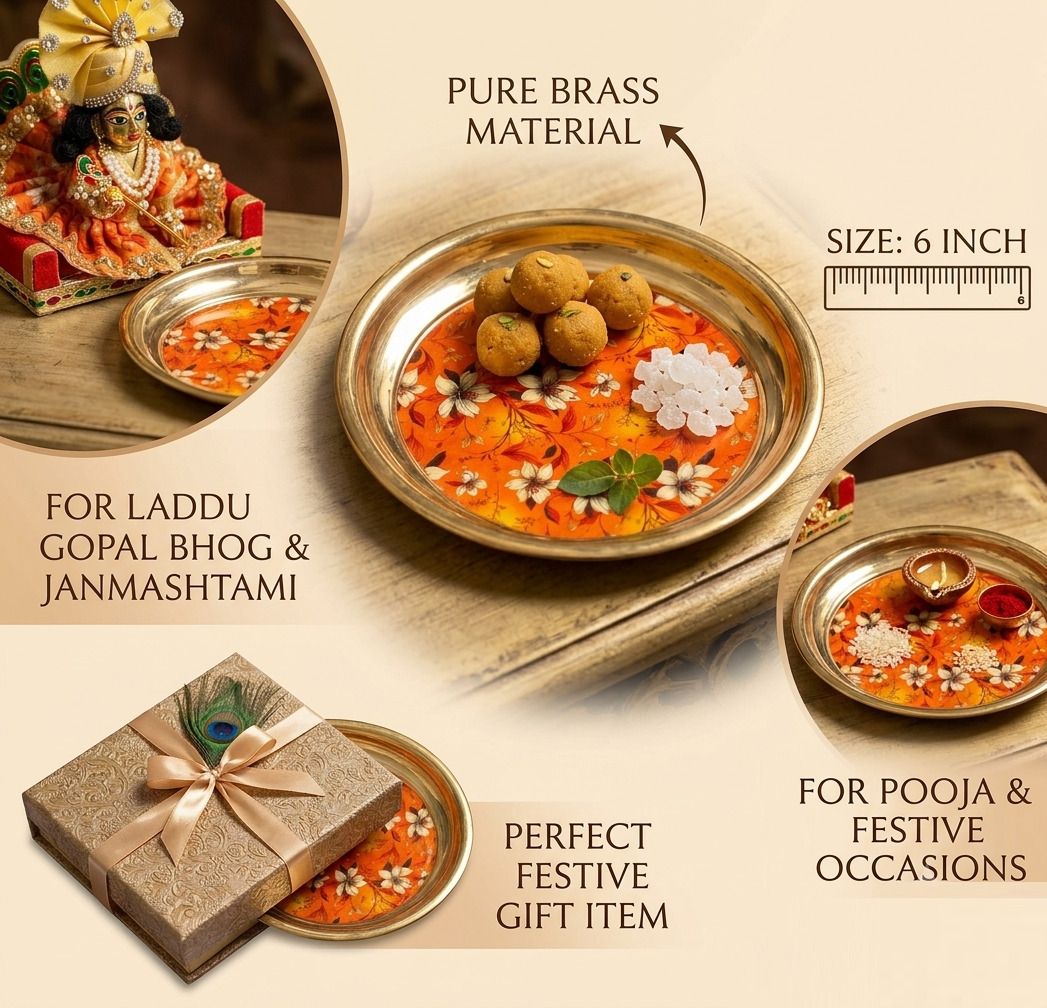 Sunburst Yellow Brass Bhog Plate Brass-image-10