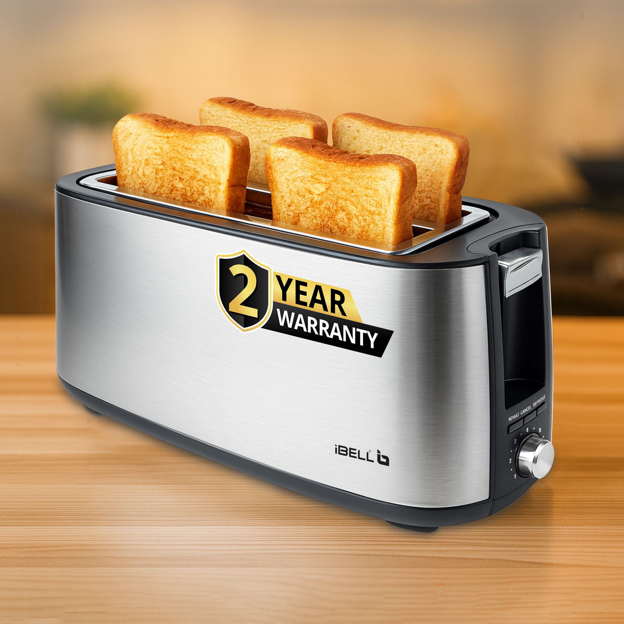 CrustoF40 Bread Toaster -Auto Shutoff, Defrost/Reheat/Cancel Button, 7 Level, 1400 W Pop Up Toaster