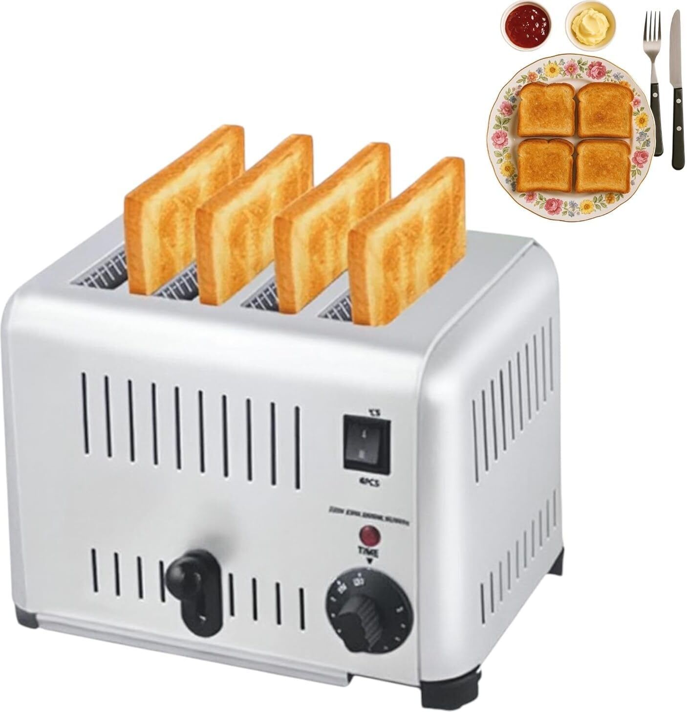 Commercial 4-Slice Toaster Extra Wide Slots 5 Settings Crumb Tray Silver Durable 700 W Pop Up Toaster-image-37
