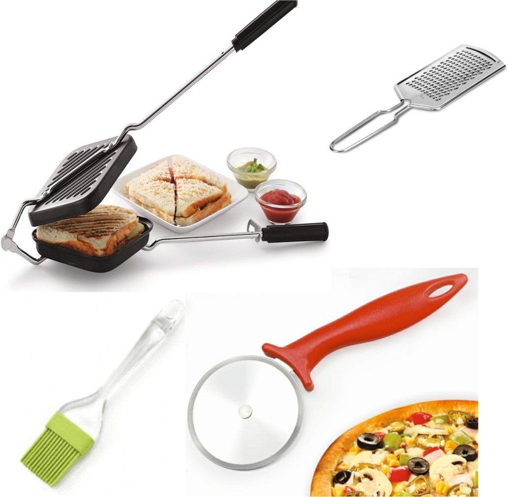 TOASTER /PIZZA CUTTER /CHEESE GRATER /SILICON BRUSH 4 PC SET COMBO 1 W Pop Up Toaster