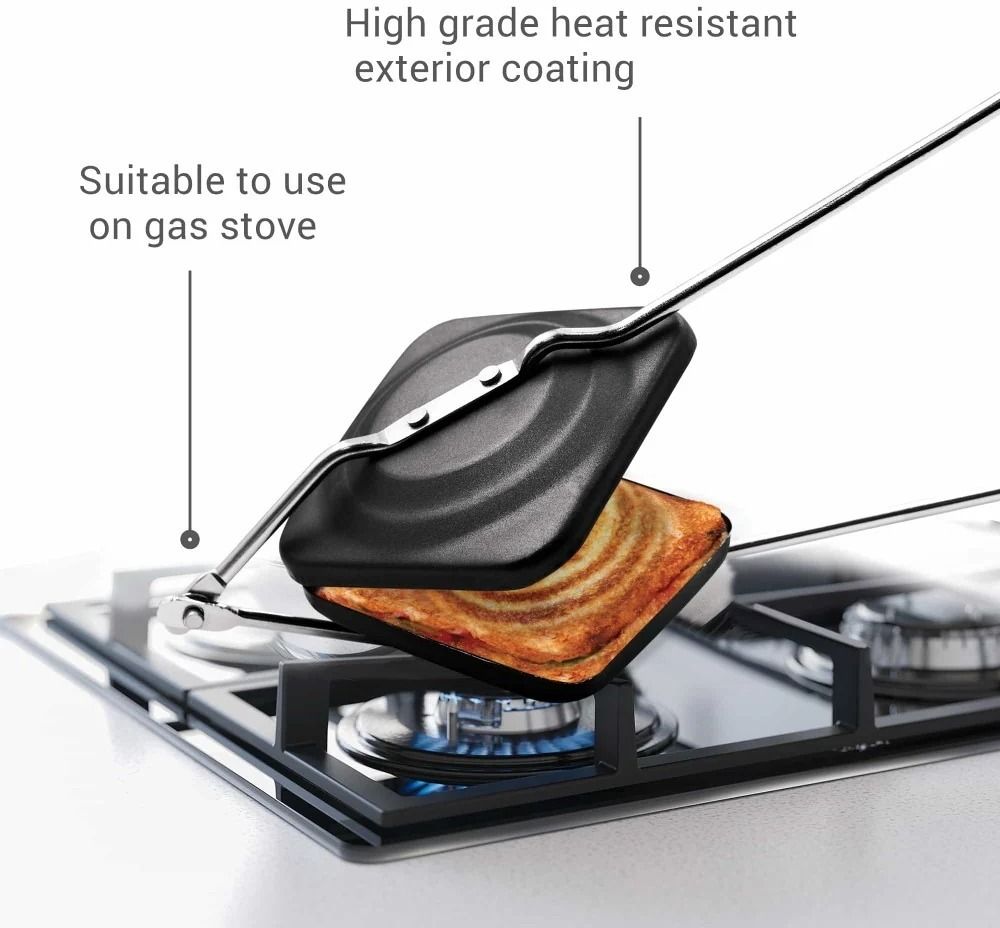 Non-Stick Aluminium Gas Sandwich Toaster with Heat Resistant Handle - Black 0 W Pop Up Toaster-image-23