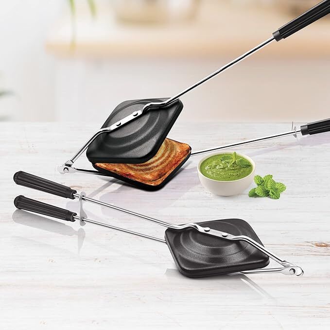 Non-Stick Sandwich Toaster with Handle – Gas Stove Compatible Bread Maker 0 W Pop Up Toaster