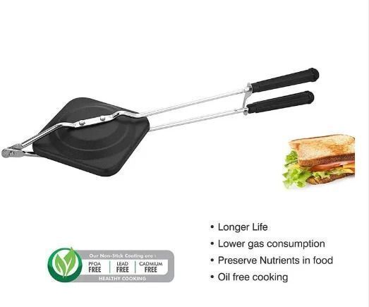 Non-Stick Sandwich Toaster with Handle – Gas Stove Compatible Bread Maker 200 W Pop Up Toaster
