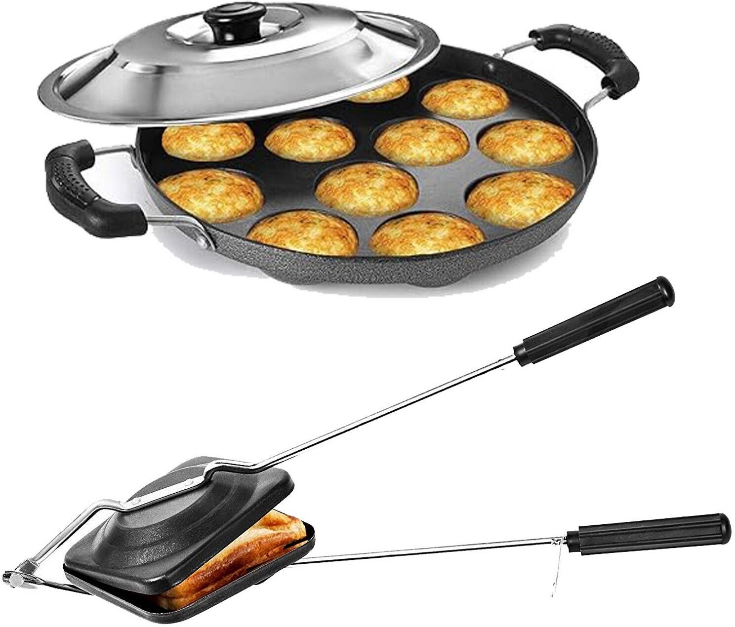 hm evotek Non-electric Sandwich Maker | 2 Side Handle Appam Patra / Appam pan with Lid K4 0 W Pop Up Toaster-picture-15