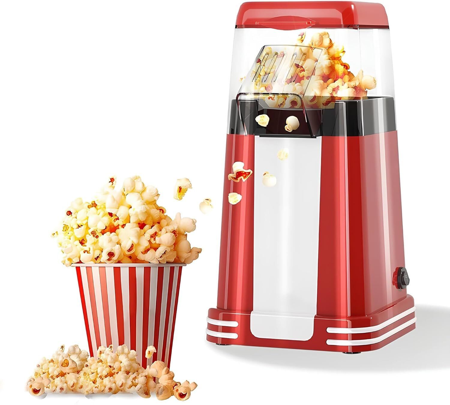 Hot Air Popcorn Maker 1200W Oil-Free Electric Popper 8 Cups Fast Popping Machine with Measuring Scoop & Butter Tray Red 500 ml Popcorn Maker-image-19