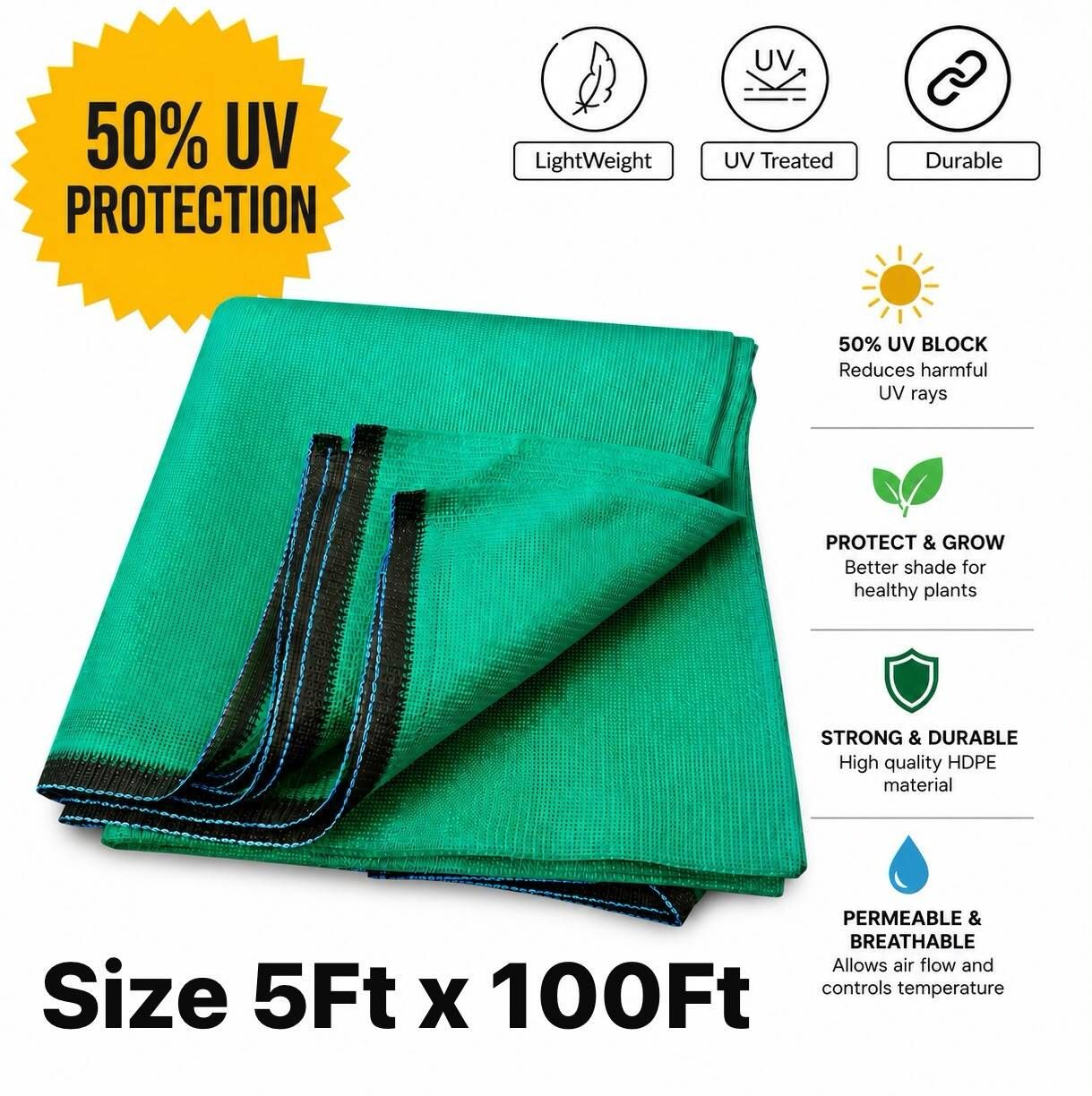 Green Shade Net(5ft x 100ft) 50% Sunblock for Garden,Balcony&Outdoor Portable Green House-image-45