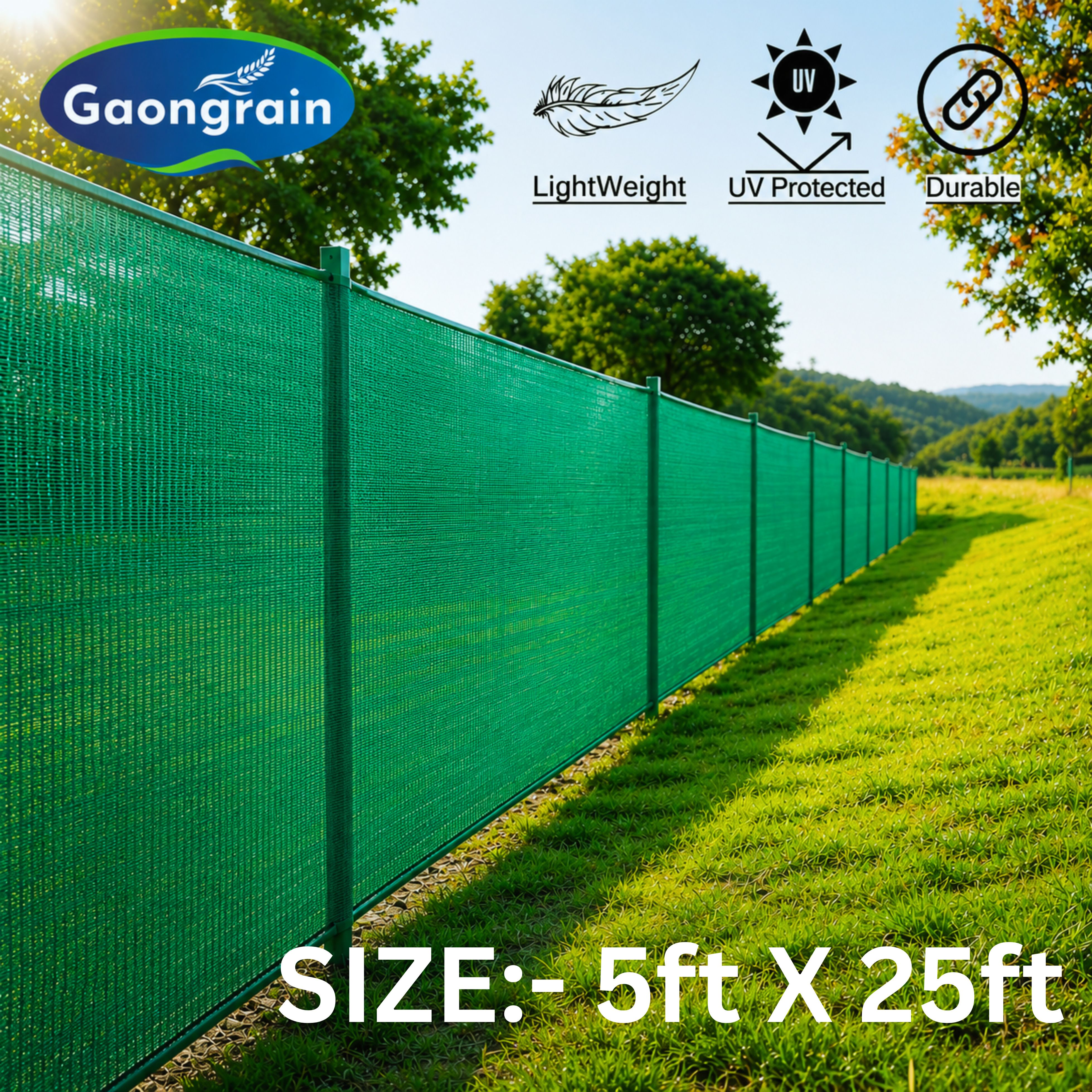Green Shade Net 5ft x 25ft with Eyelets | UV Stabilized 75% | Garden & Farm Portable Green House-image-44