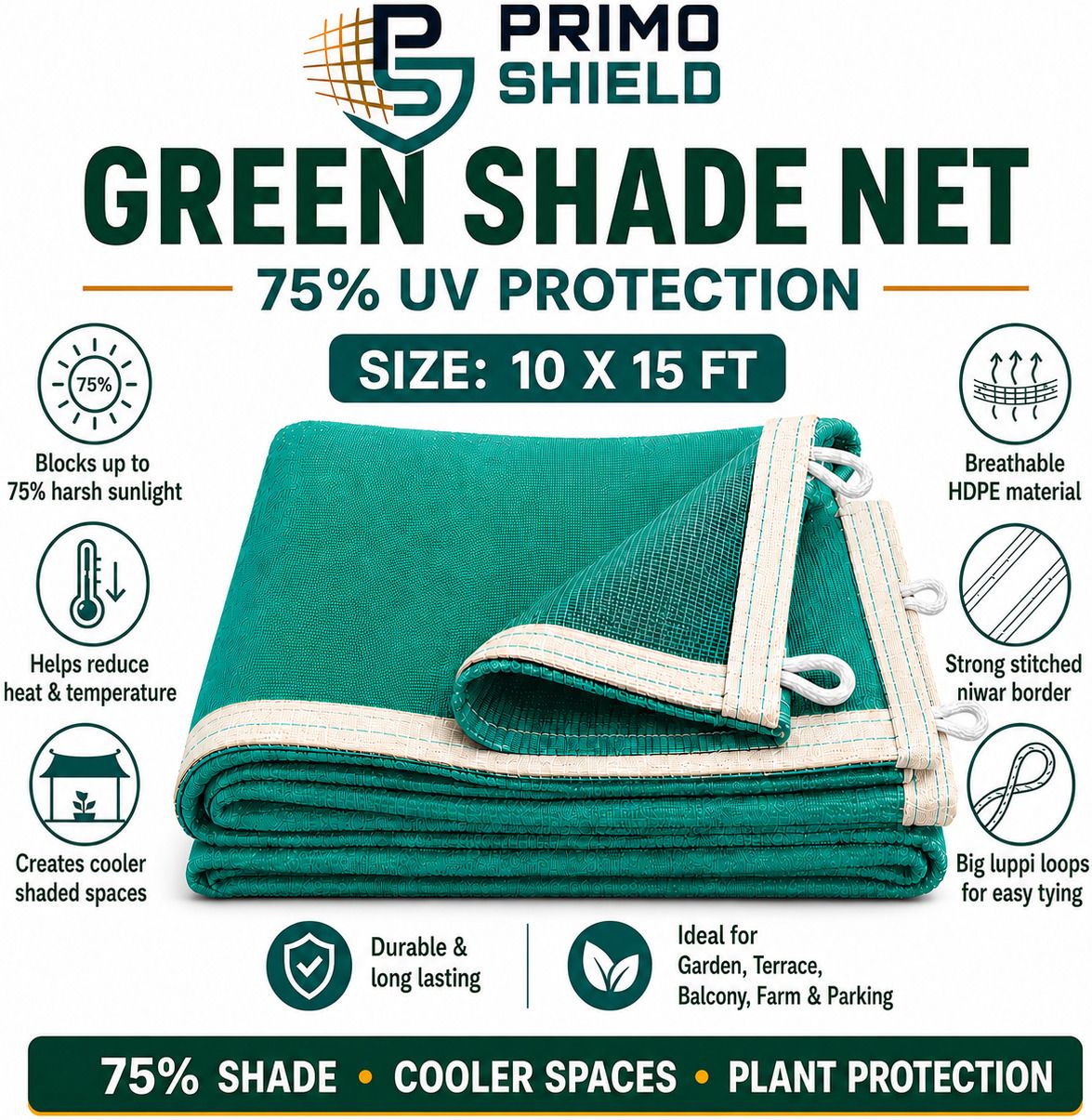 Green Shade Net 10x15 Ft, 75% UV Block for Garden, Balcony & Terrace Portable Green House-image-46