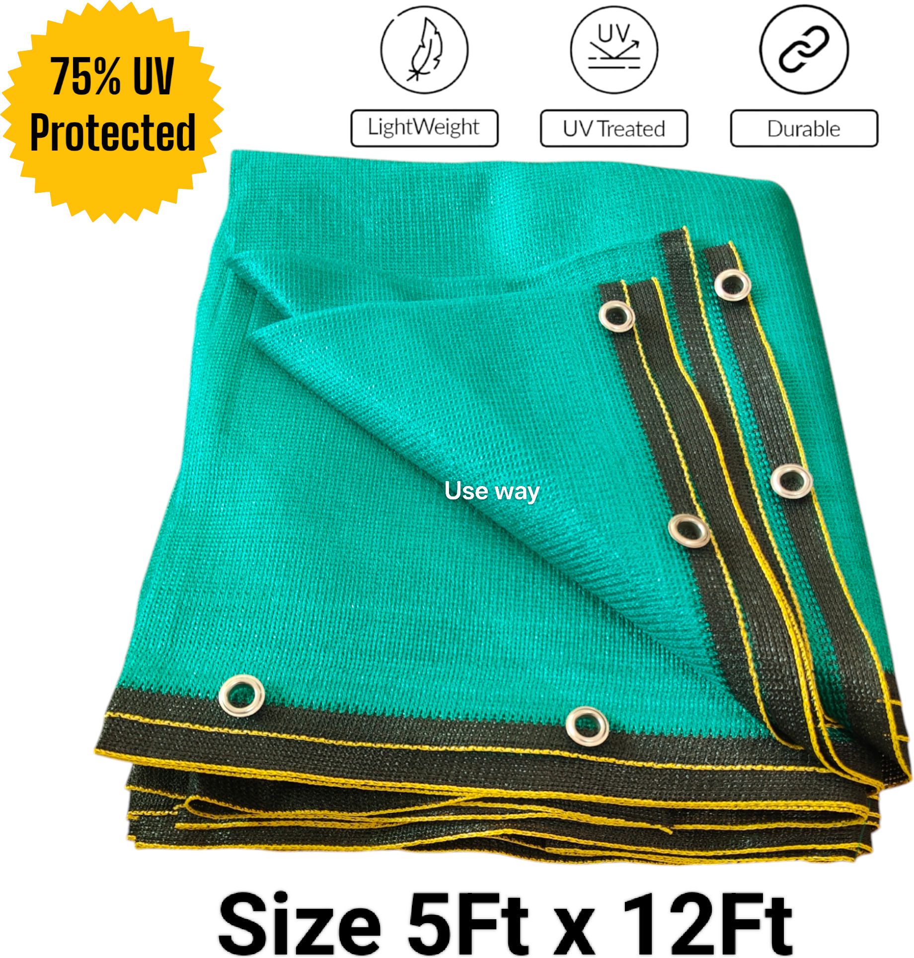 Green Shade Net(5Ft x 12Ft)- 75% Sunlight Block Multipurpose For Garden/Balcony Portable Green House