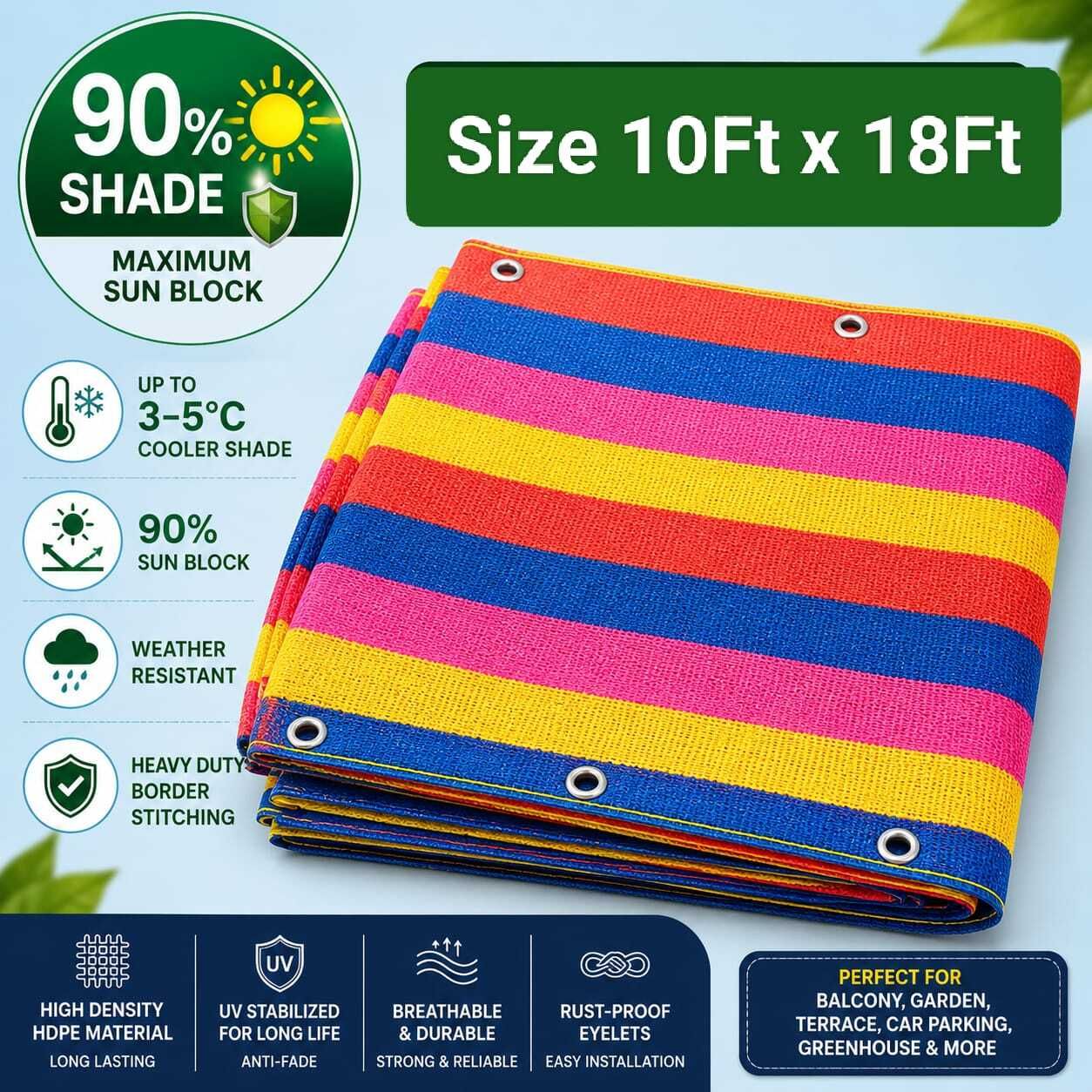 Aarav Greens 90% Premium Multicolor Sun Shade Net for Garden Balcony Heavy Duty. Portable Green House-image-4