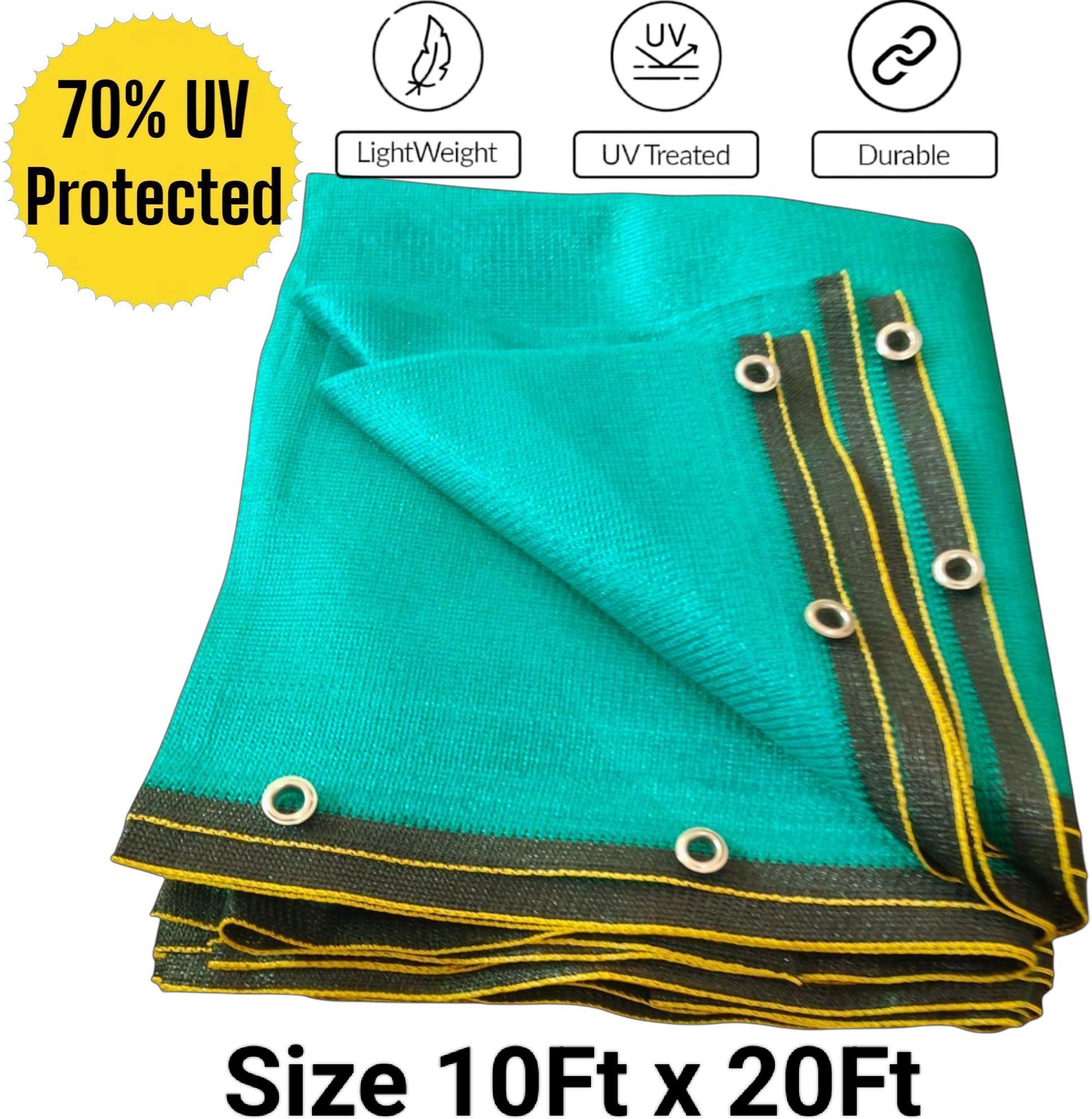 Green Shade Net(10Ft x 20Ft)- 70% Sunlight Block Multipurpose For Garden/Balcony Portable Green House