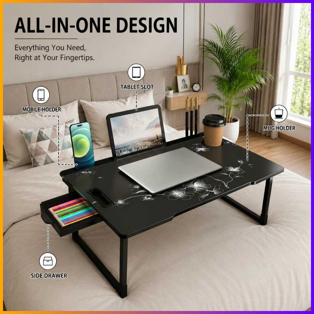 pipasa FLAWER COTTED Plastic Study Table Wood Portable Laptop Table-picture-26