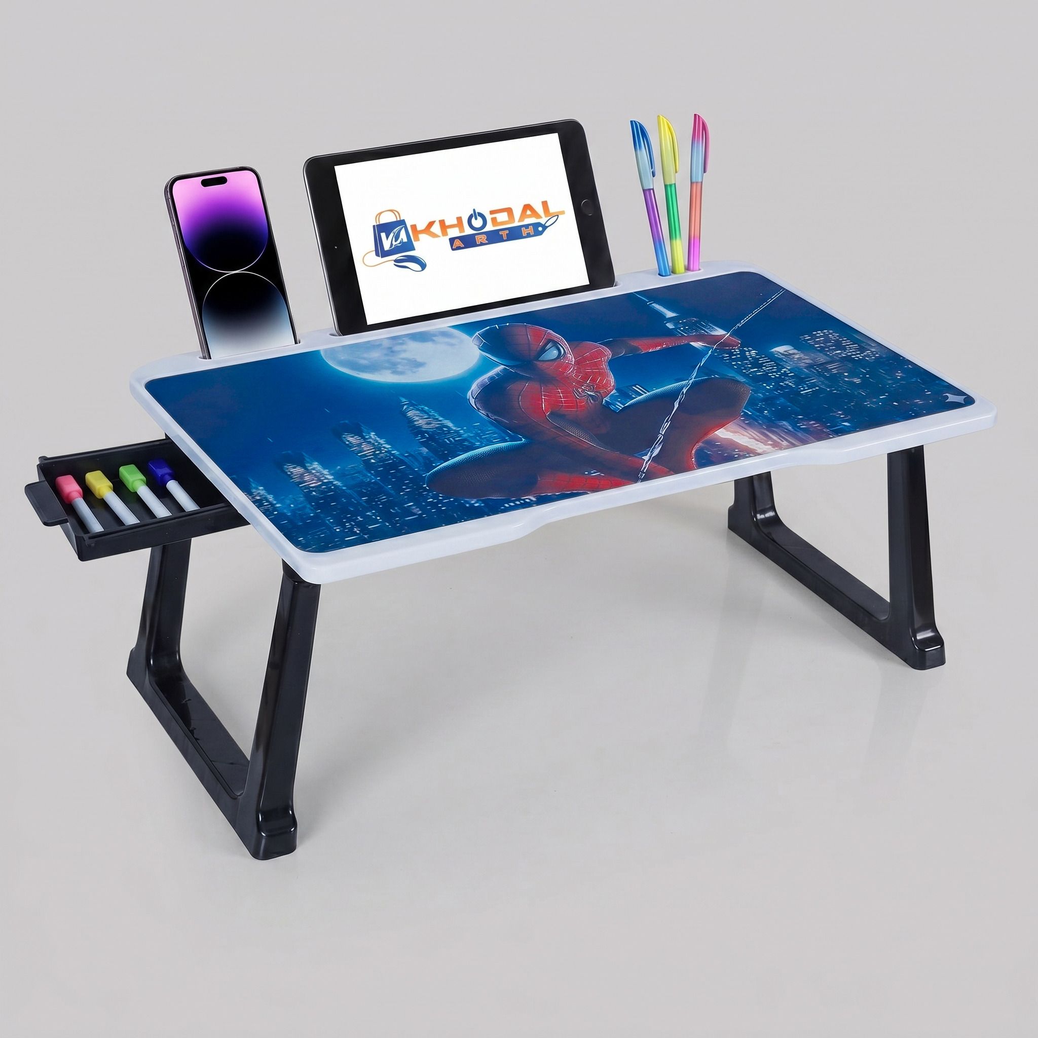 khodal arth Extra Stable Rust Free Heavy Legs Portable Laptop Study Table | White Bidding Wood Portable Laptop Table-picture-22