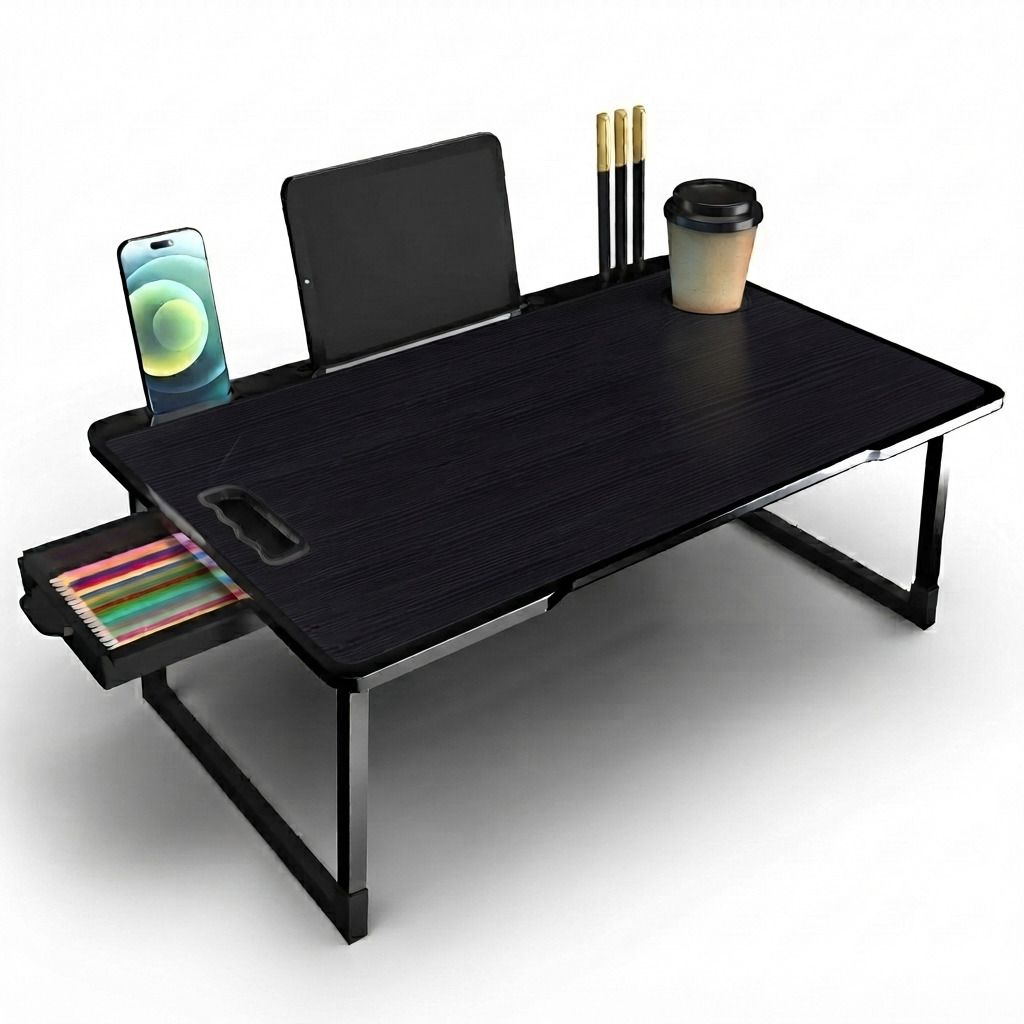 vrtrend Foldable Study Table for Laptop with Cup Holder and Mobile Stand Wood Portable Laptop Table-picture-9