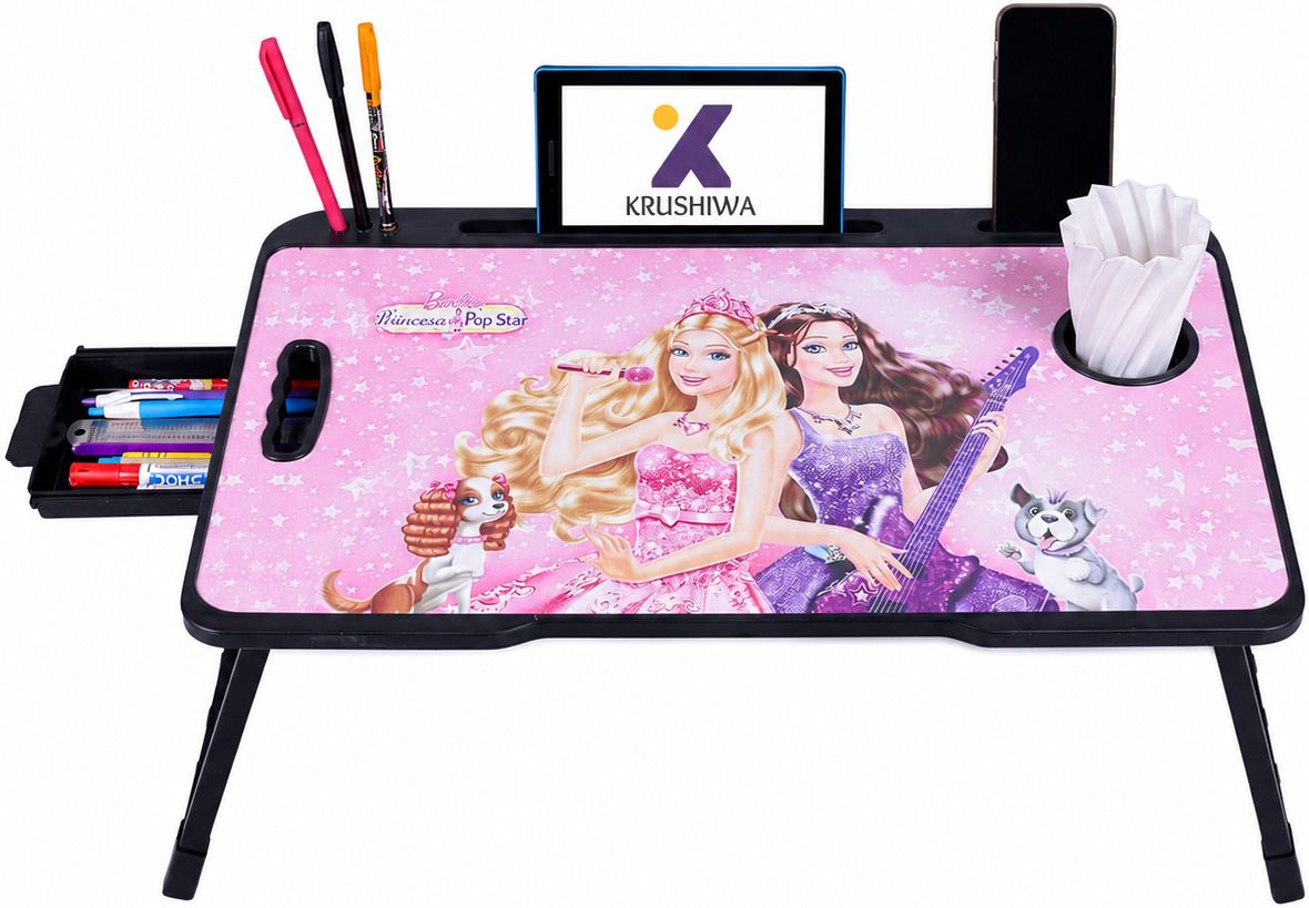krushiwa Foldable Laptop Table with Drawer, Cup Holder & Princess Print Desk Wood Portable Laptop Table-picture-36