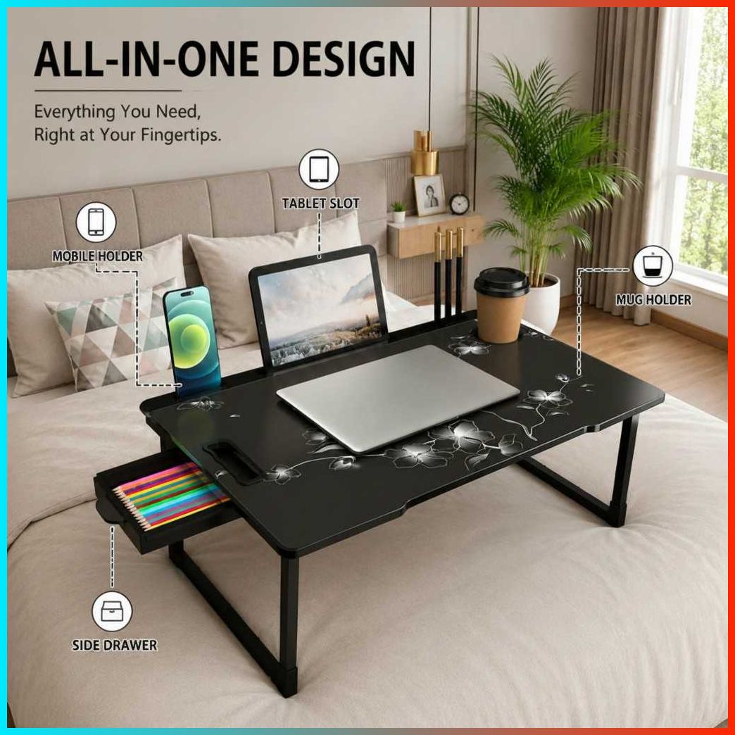 FLAWER COTTED Plastic Study Table Wood Portable Laptop Table-image-45
