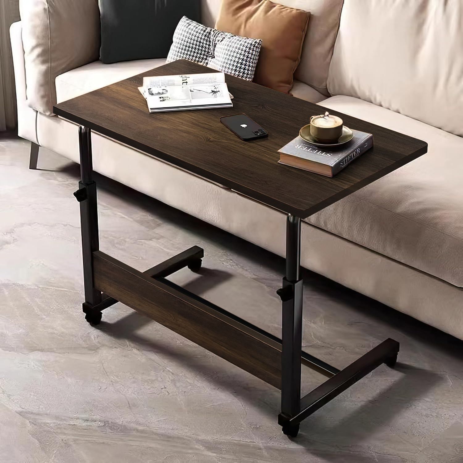 Torche Multipurpose Height Adjustable Movable Table in Black Frame & Iron Wood Portable Laptop Table-image-3