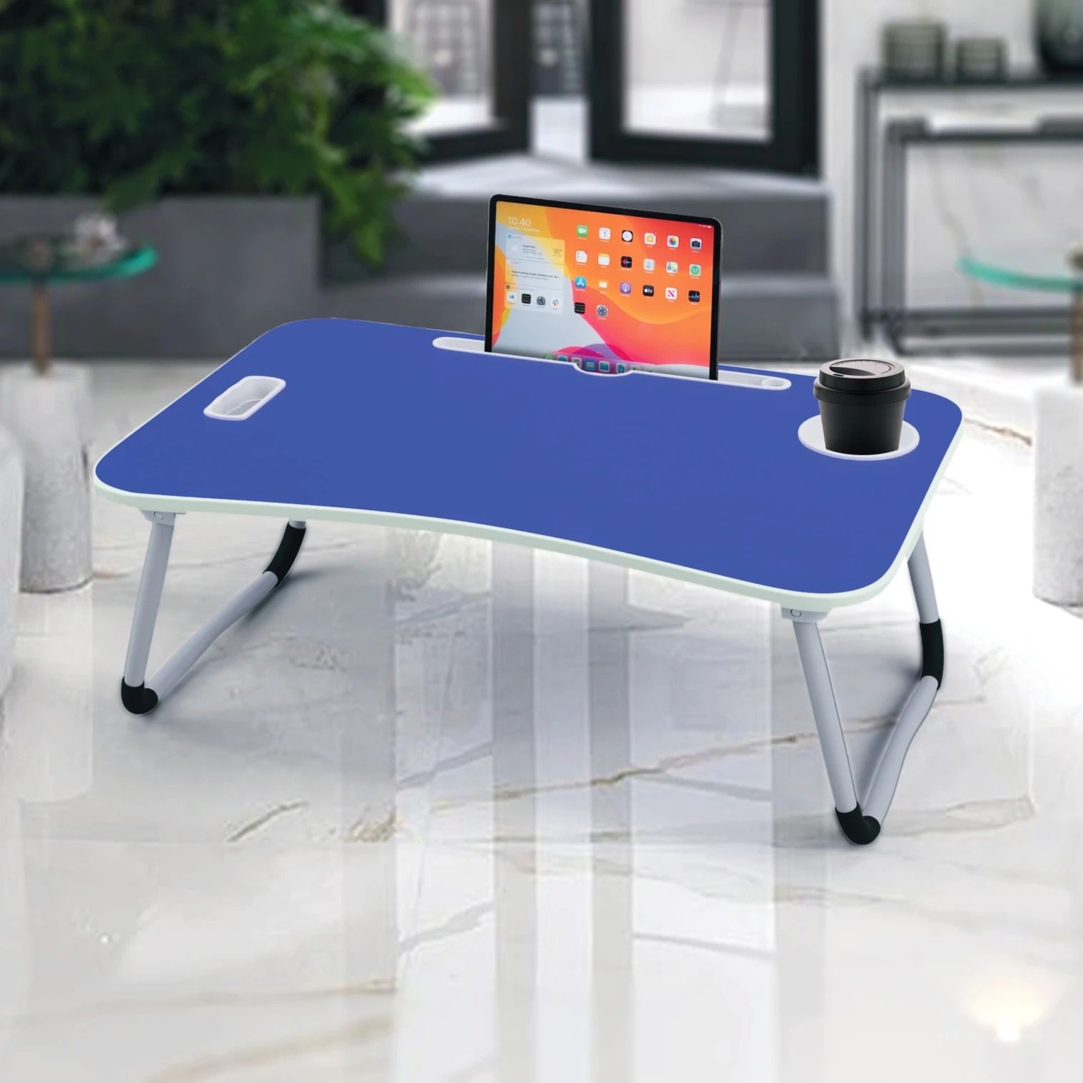 nisans BLUE Multi-Purpose Foldable Laptop Table for Study and Reading Wood Wood Portable Laptop Table-picture-33