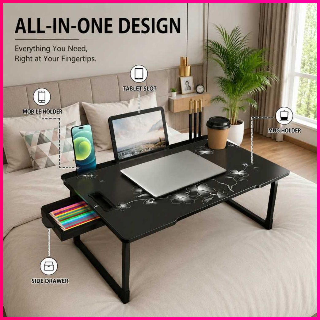 FLAWER COTTED Plastic Study Table Wood Portable Laptop Table-image-17