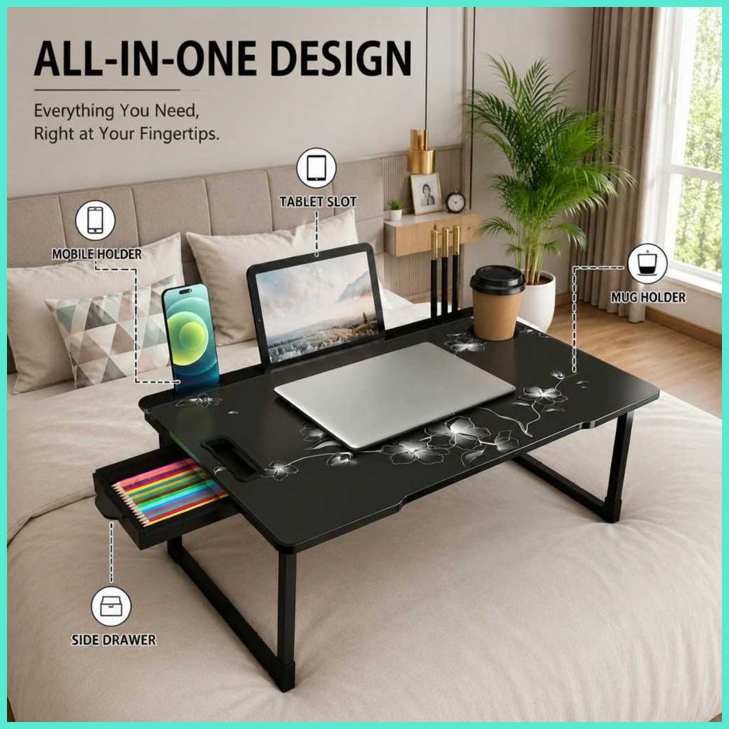 FLAWER COTTED Plastic Study Table Wood Portable Laptop Table-image-47