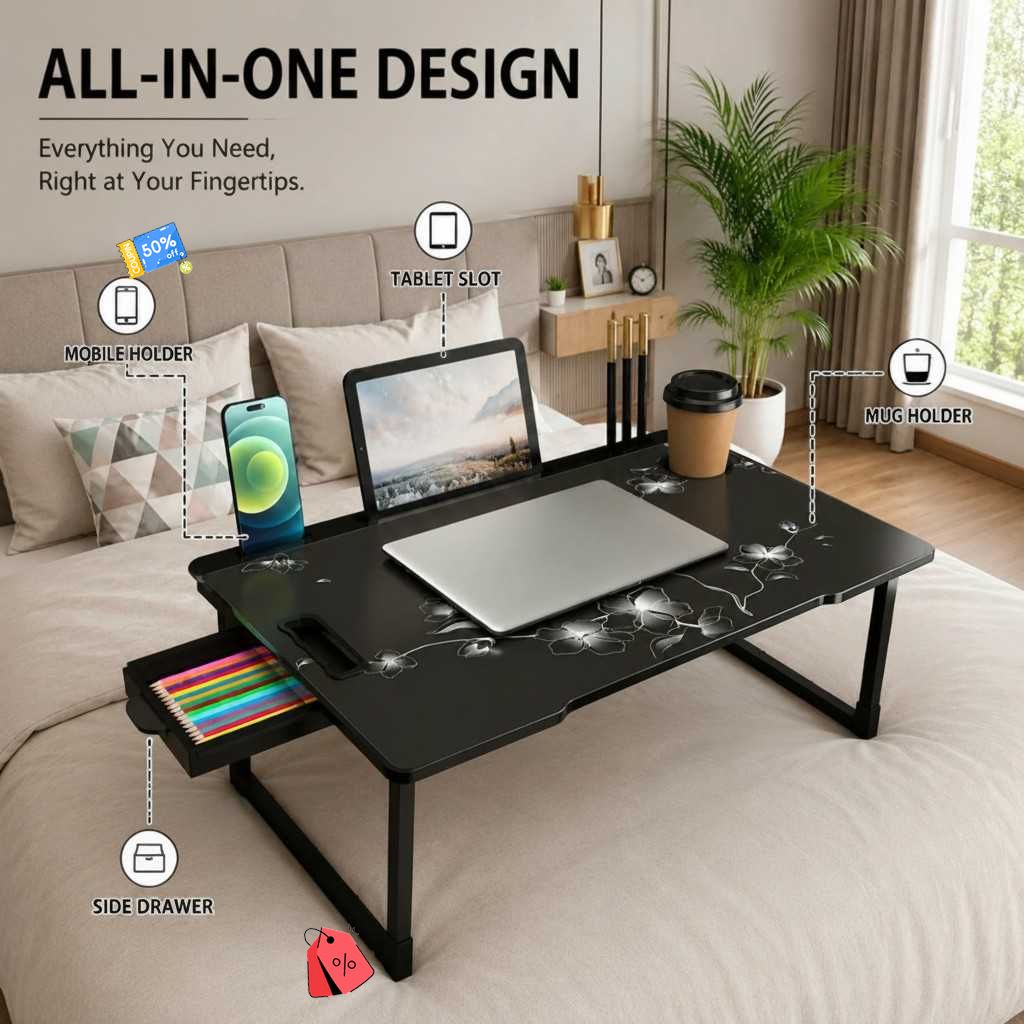 FLAWER COTTED Plastic Study Table Wood Portable Laptop Table-image-32
