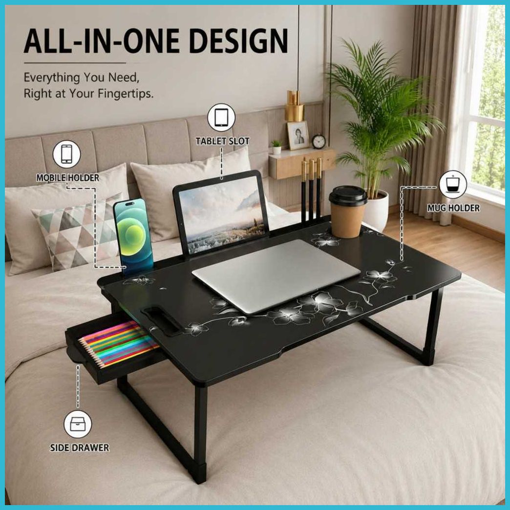 FLAWER COTTED Plastic Study Table Wood Portable Laptop Table-image-26