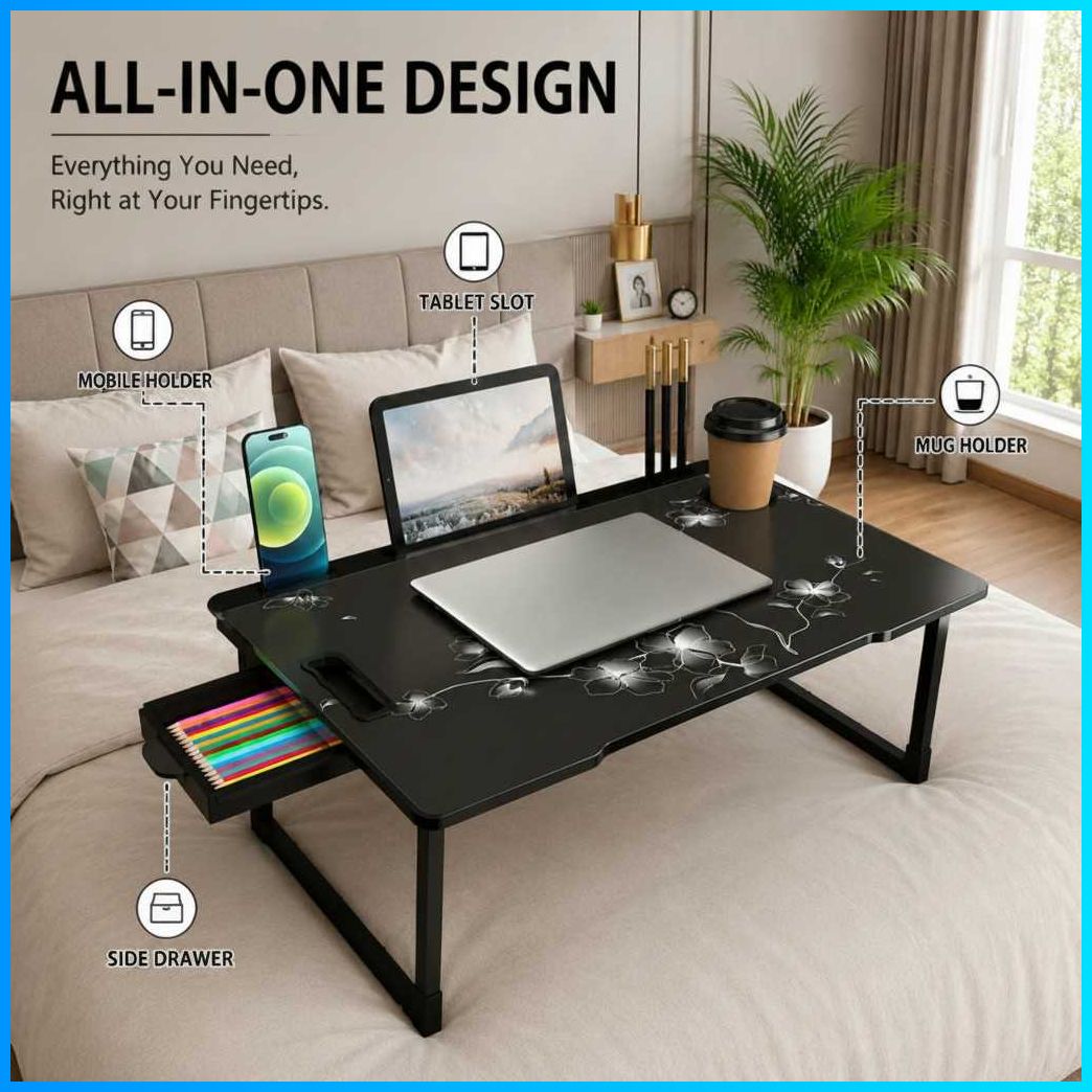 FLAWER COTTED Plastic Study Table Wood Portable Laptop Table-image-48