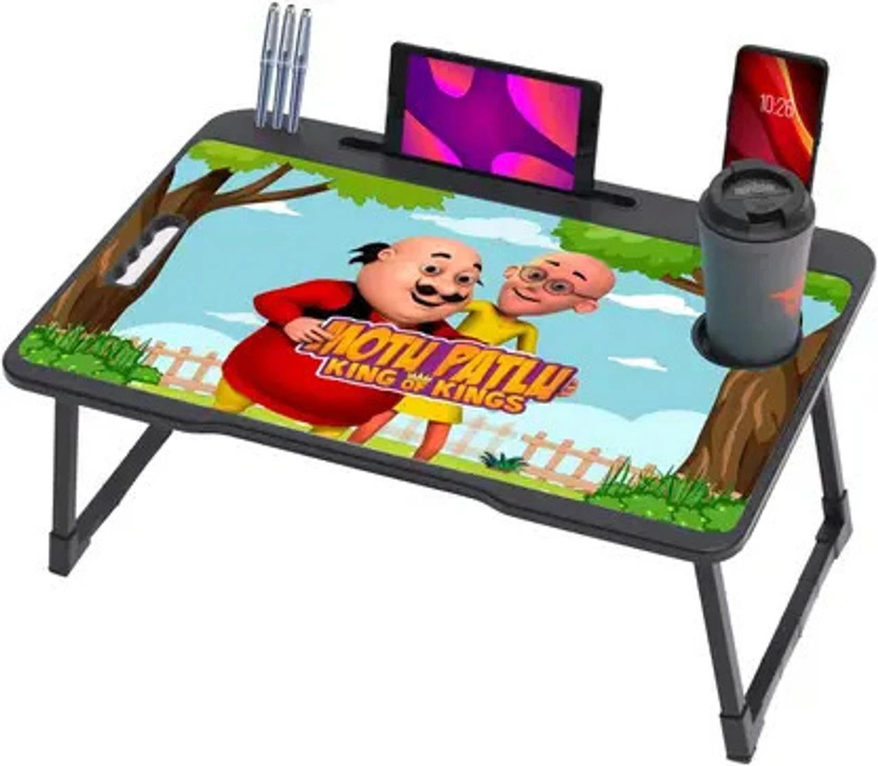 hvedora Foldable Motu Patlu Kids Study Table with Cup Holder & Tablet Stand Wood Portable Laptop Table-picture-38