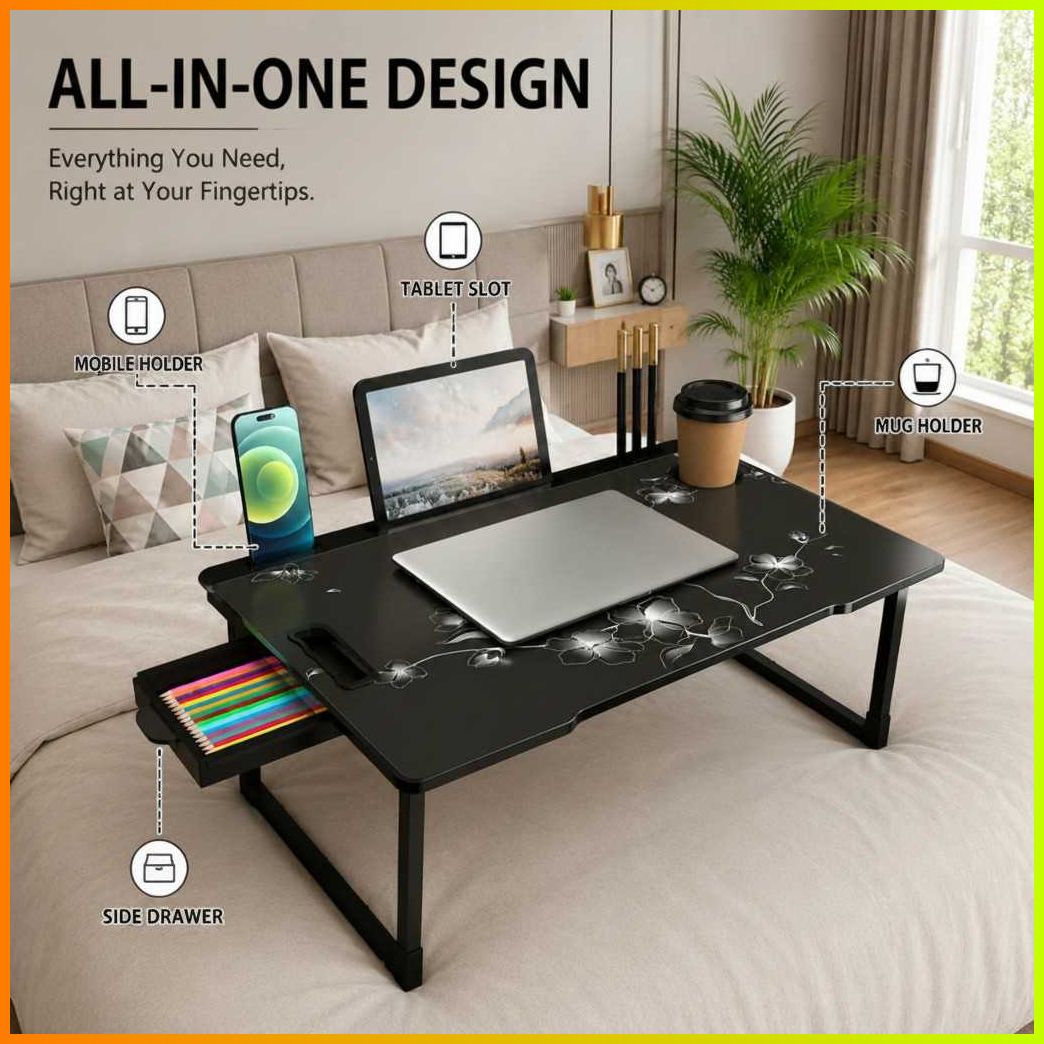pipasa FLAWER COTTED Plastic Study Table Wood Portable Laptop Table-picture-32