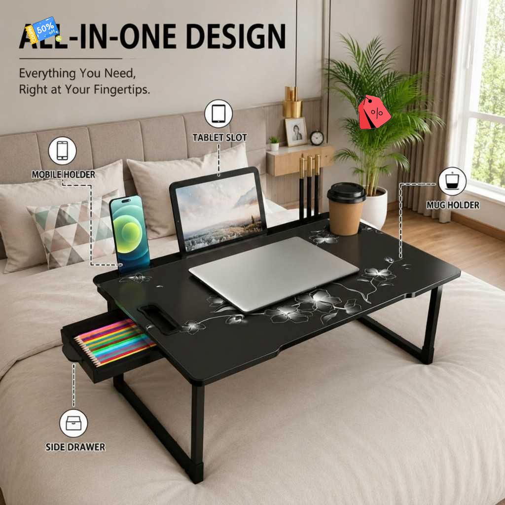 FLAWER COTTED Plastic Study Table Wood Portable Laptop Table-image-29