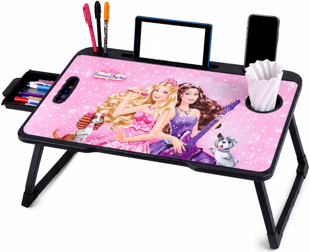 hvedora Foldable Kids Study Table with Princess Print, Drawer & Cup Holder Desk Wood Portable Laptop Table-picture-42