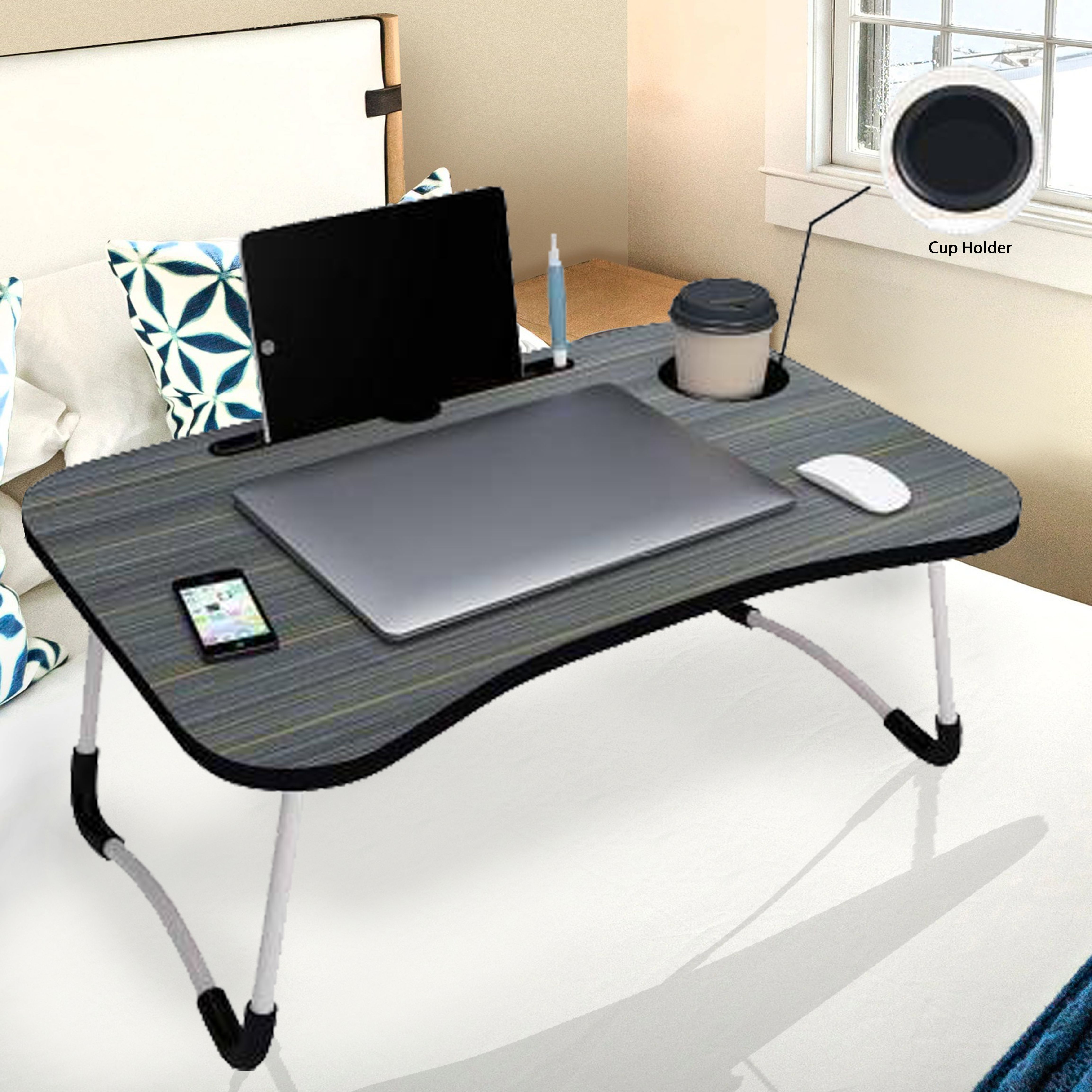 MULTIPURPOSE FOLDABLE WITH CUP HOLDER , STUDY & LAPTOP TABLE Wood Portable Laptop Table-image-45