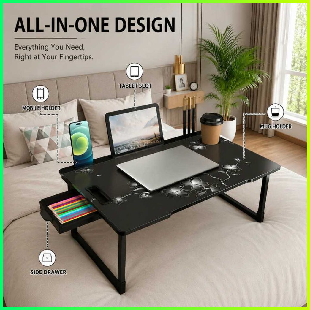 pipasa FLAWER COTTED Plastic Study Table Wood Portable Laptop Table-picture-26