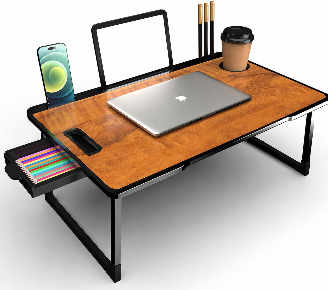 hvedora Foldable Wooden Laptop Study Table with Drawer, Cup Holder & Stand Desk Wood Portable Laptop Table-picture-19