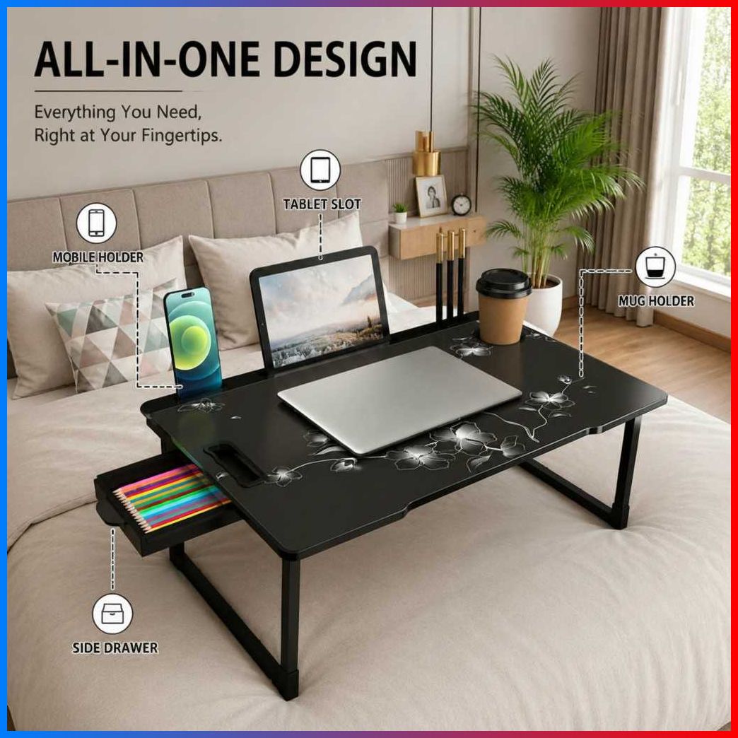 pipasa FLAWER COTTED Plastic Study Table Wood Portable Laptop Table-picture-21