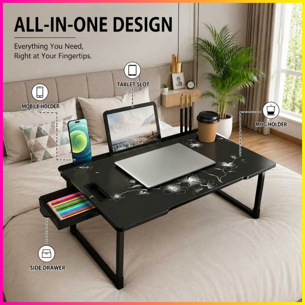 pipasa FLAWER COTTED Plastic Study Table Wood Portable Laptop Table-picture-34