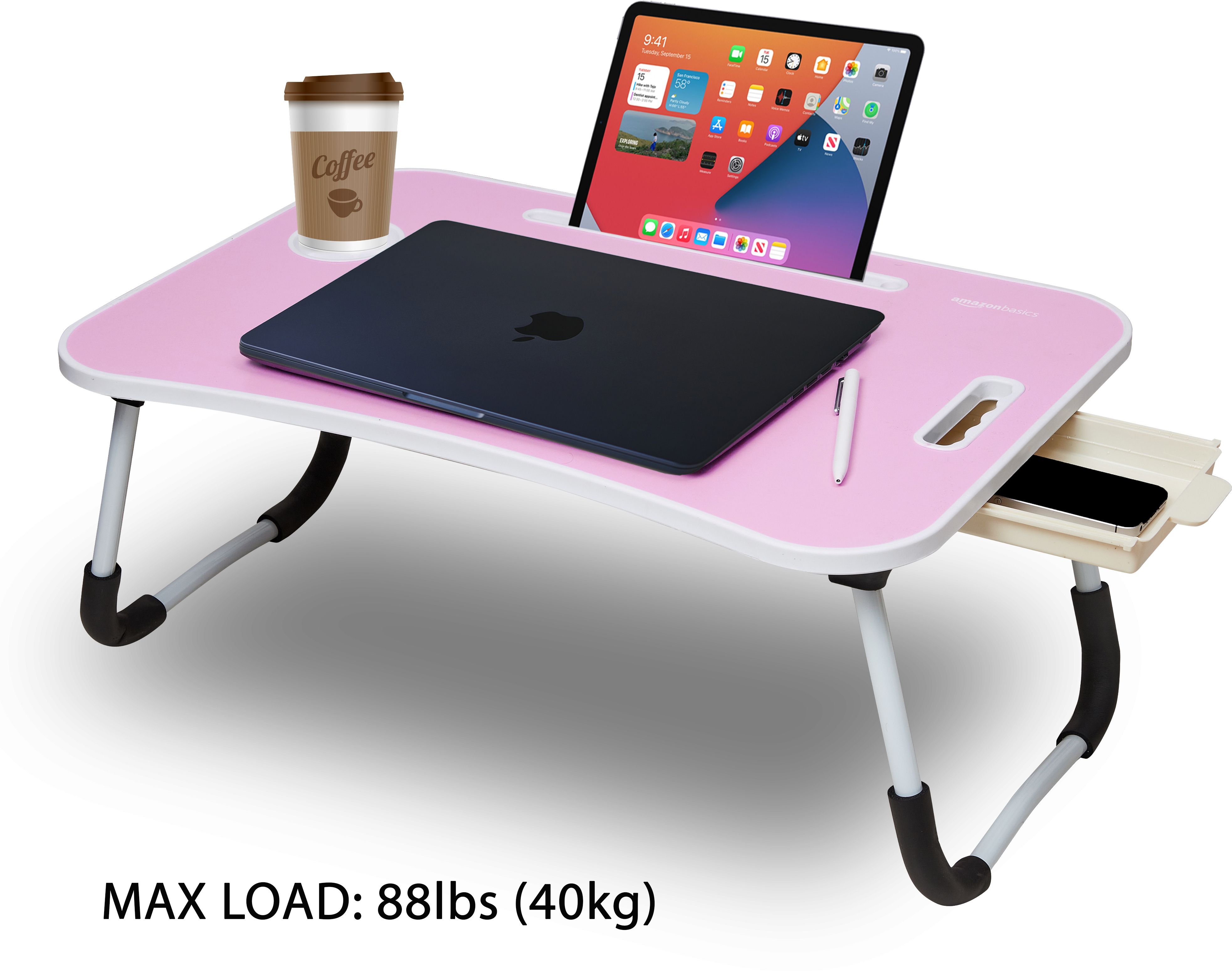 flipkart perfect homes studio Foldable Wooden Mini Laptop Table for Bed, Study Table with Drawer, Table (Pink) Wood Portable Laptop Table-picture-15