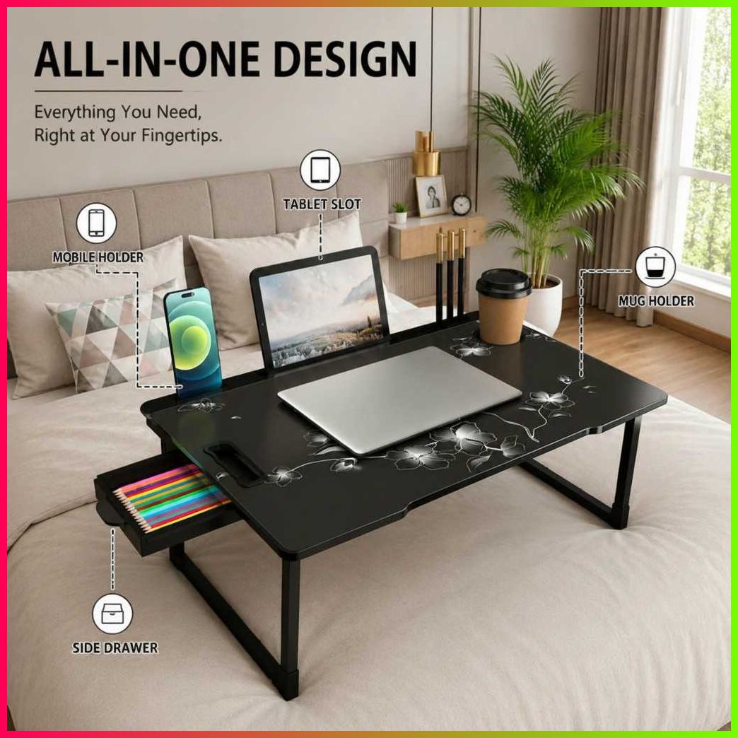 FLAWER COTTED Plastic Study Table Wood Portable Laptop Table-image-36