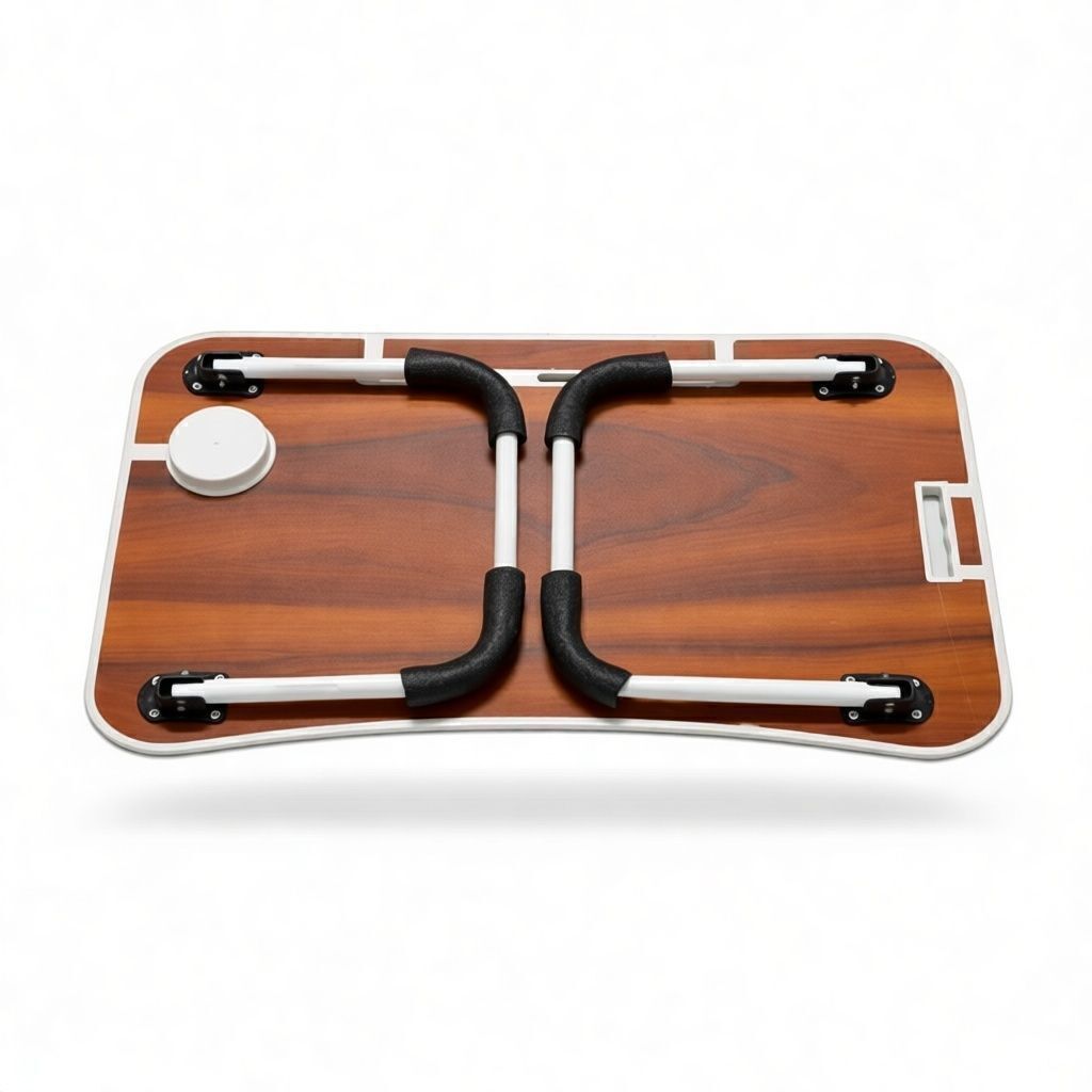 Foldable Study Table Laptop Bed Desk with Cup Holder & Tablet Slot 60x40cm Wood Portable Laptop Table-image-7