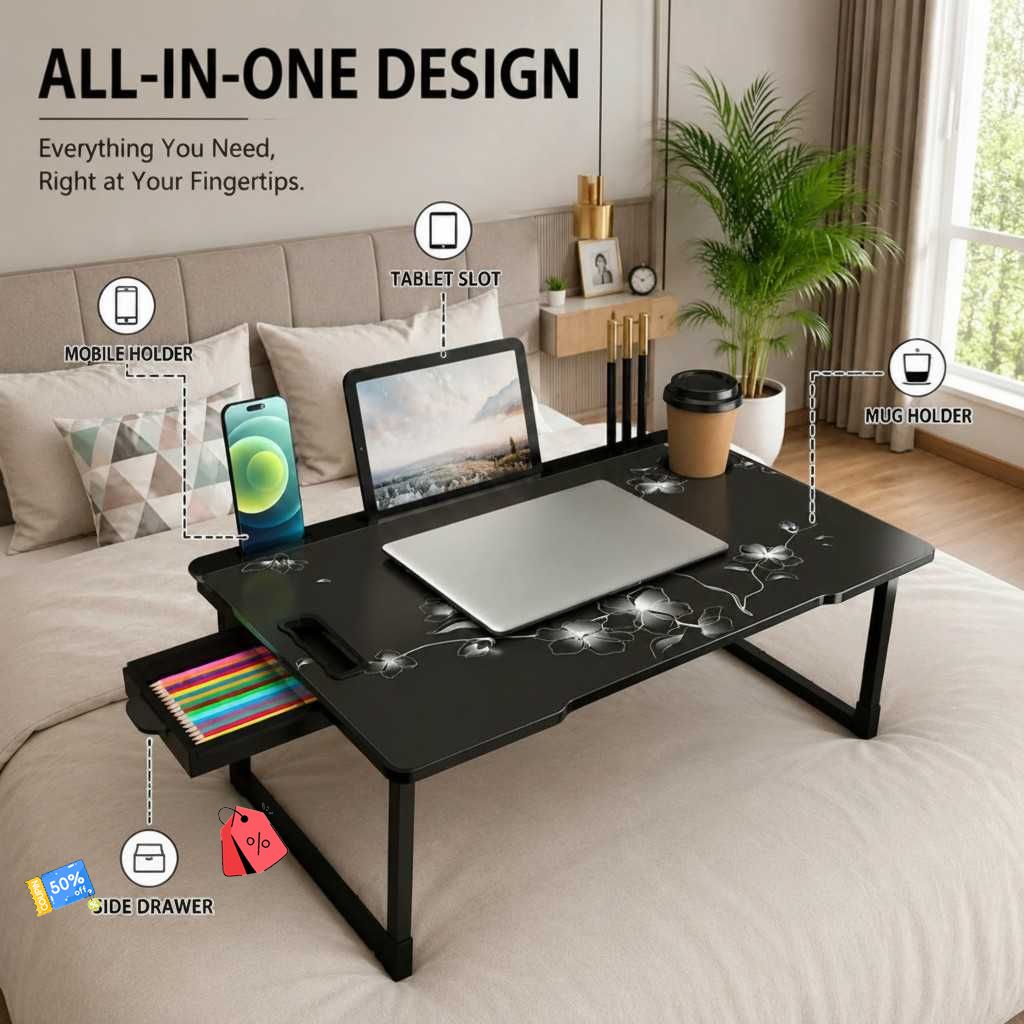 FLAWER COTTED Plastic Study Table Wood Portable Laptop Table-image-39