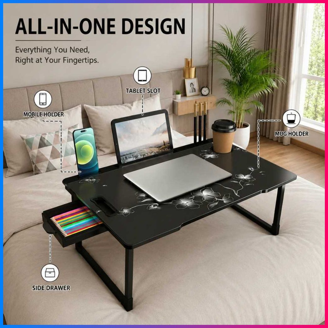 pipasa FLAWER COTTED Plastic Study Table Wood Portable Laptop Table-picture-15