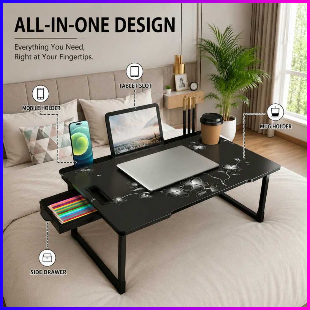 pipasa FLAWER COTTED Plastic Study Table Wood Portable Laptop Table-picture-35