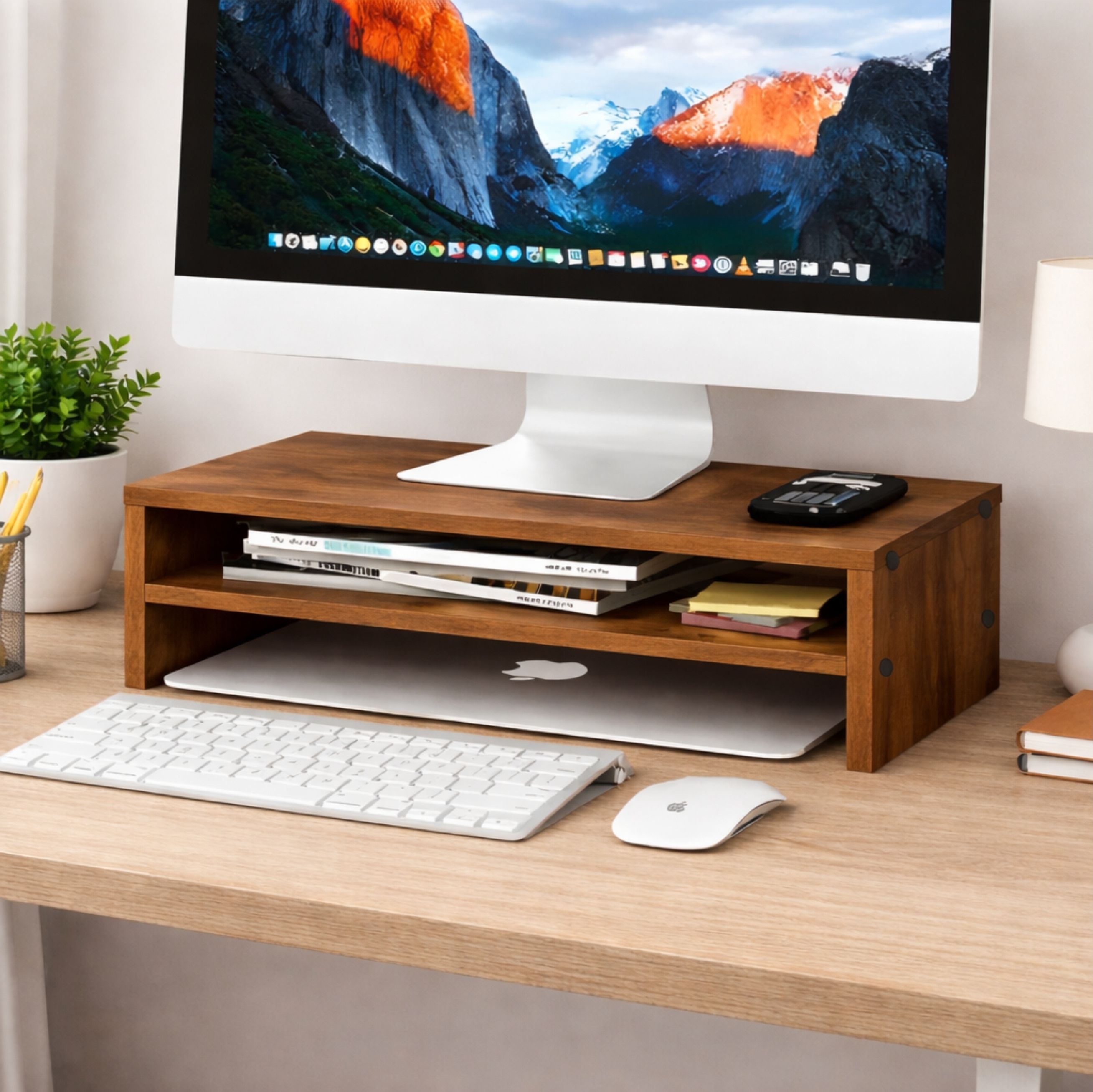 enigmatic woodworks Wooden Monitor Stand Riser for Computer, Laptop & Desktop Office Desk Wood Portable Laptop Table-picture-12