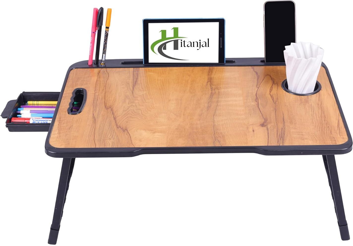 Portable Foldable Study Table with Drawer, Cup Holder & Stand Wood Portable Laptop Table-image-39