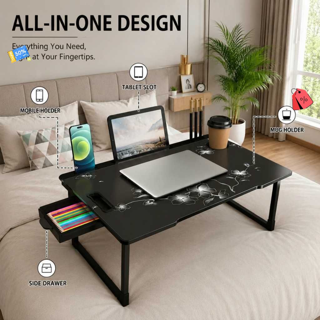 FLAWER COTTED Plastic Study Table Wood Portable Laptop Table-image-42