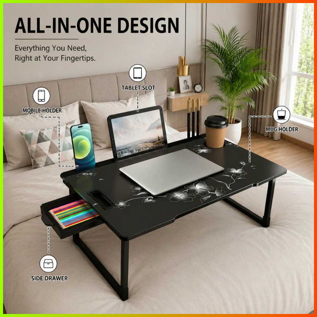 FLAWER COTTED Plastic Study Table Wood Portable Laptop Table-image-35