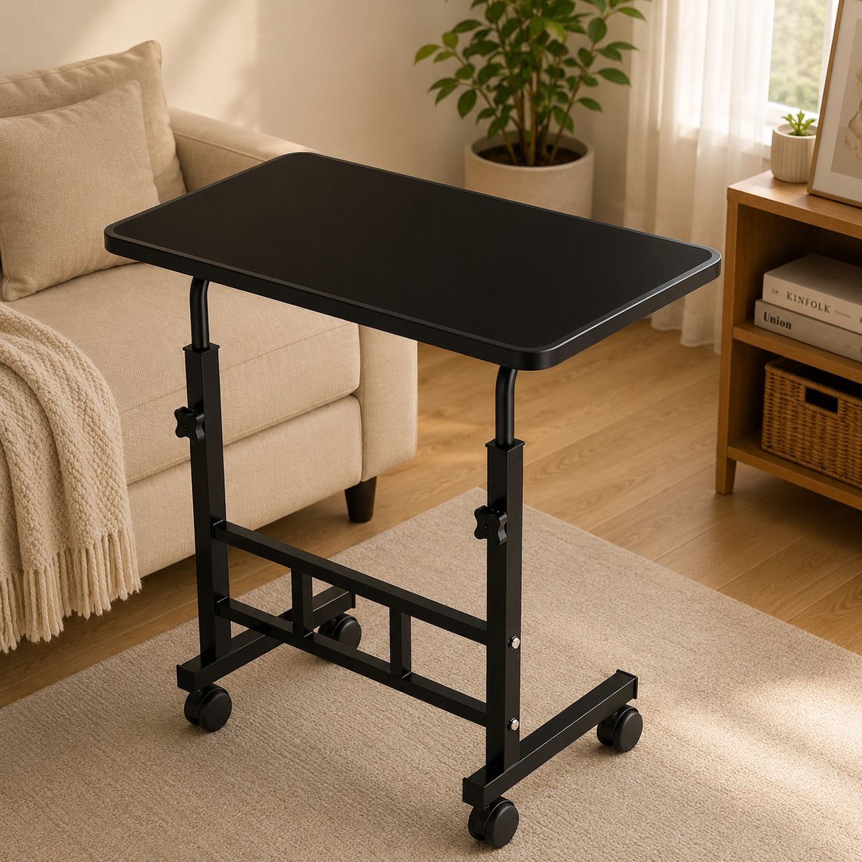 lixah Adjustable Laptop Table with Wheels Portable Computer Study Desk Wood Portable Laptop Table-picture-25