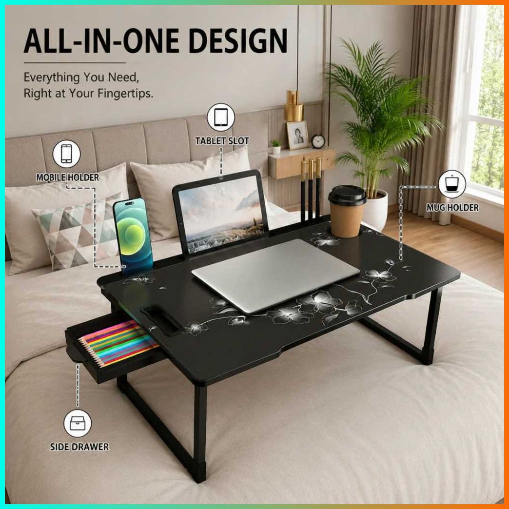 pipasa FLAWER COTTED Plastic Study Table Wood Portable Laptop Table-picture-29