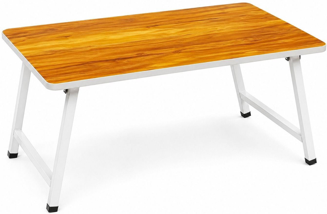 Foldable Wooden Finish Table with Metal Frame | Portable Study Desk Wood Portable Laptop Table-image-0